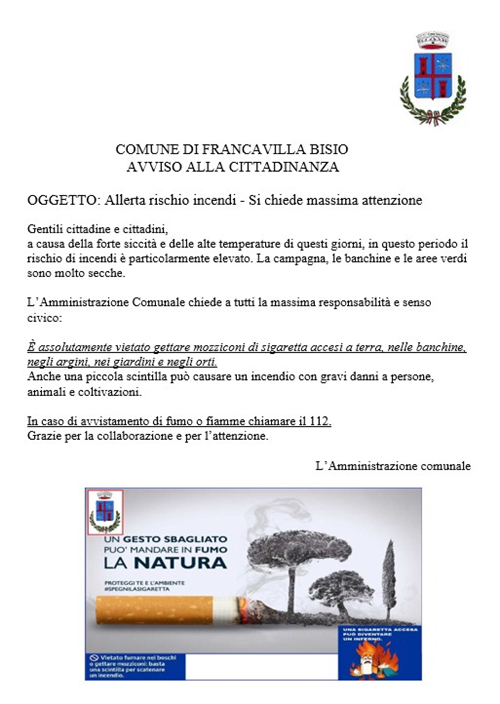 Allerta rischio incendi